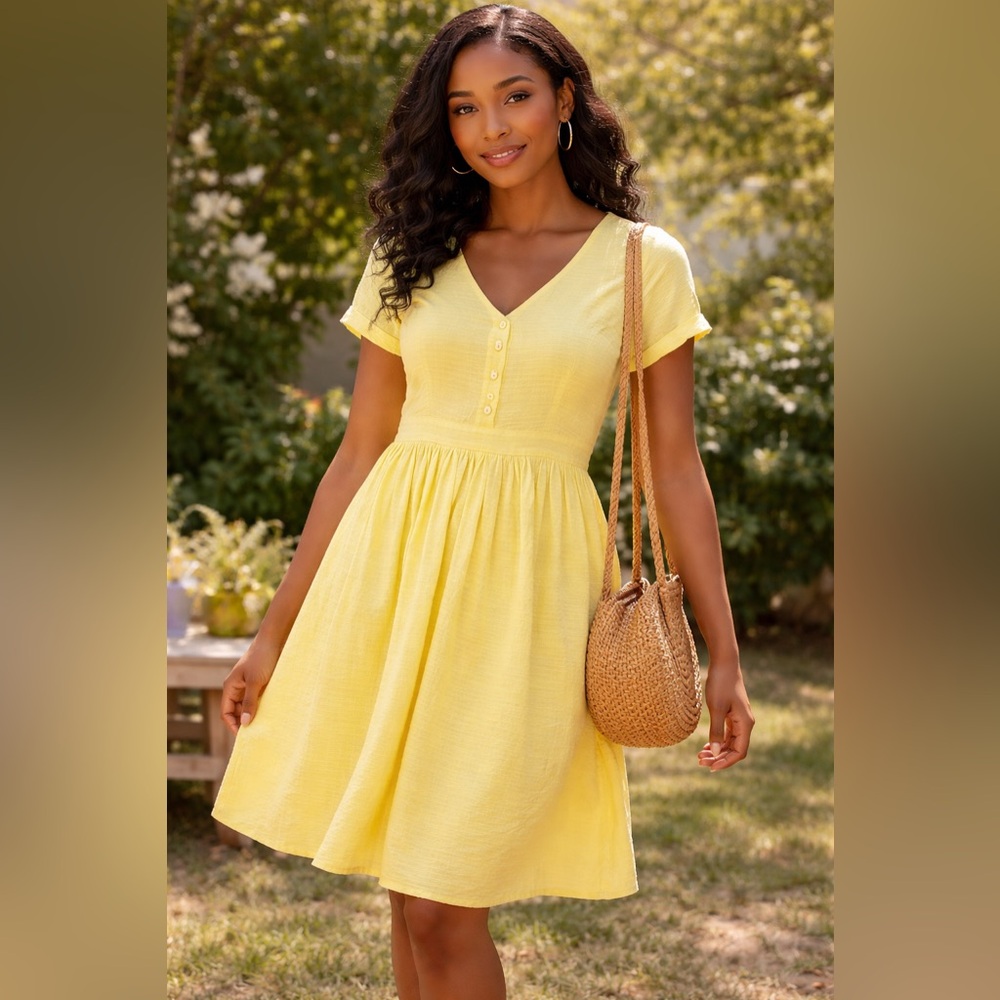ModCloth Yellow Babydoll Dress Size 12 Cottagecore Button Front